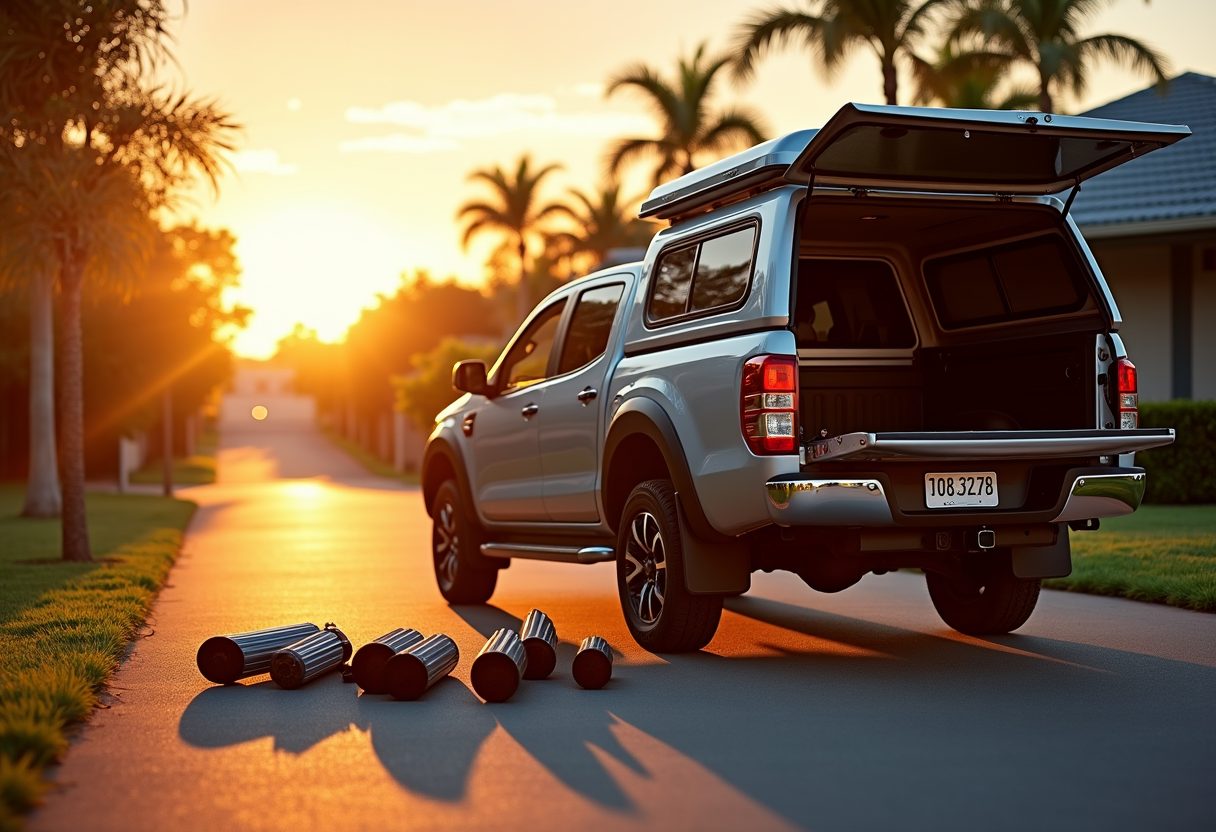 Technician ute with parts laid out at sunset — Mermaid Waters